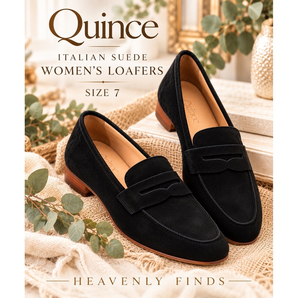 Quince Italian Suede Penny Loafers Size 7 Black Leather Flats NIB Luxury Comfort
